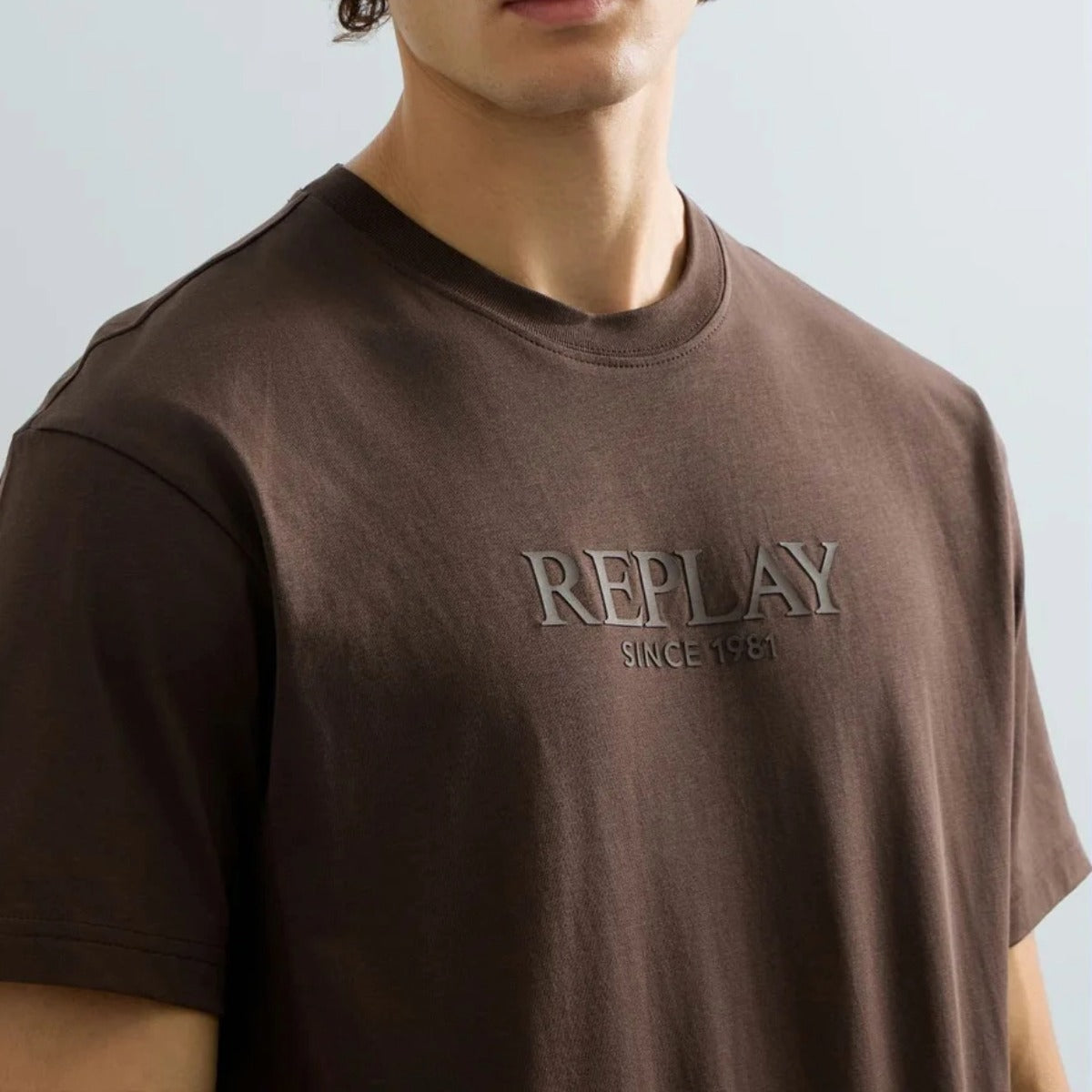 REPLAY T-SHIRT CHEST LOGO M12BE BROWN