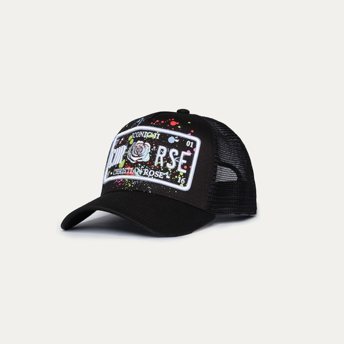 CHRISTIAN ROSE ICONIC II PLATE CAP BLACK PAINT SPLAT CR004BPS