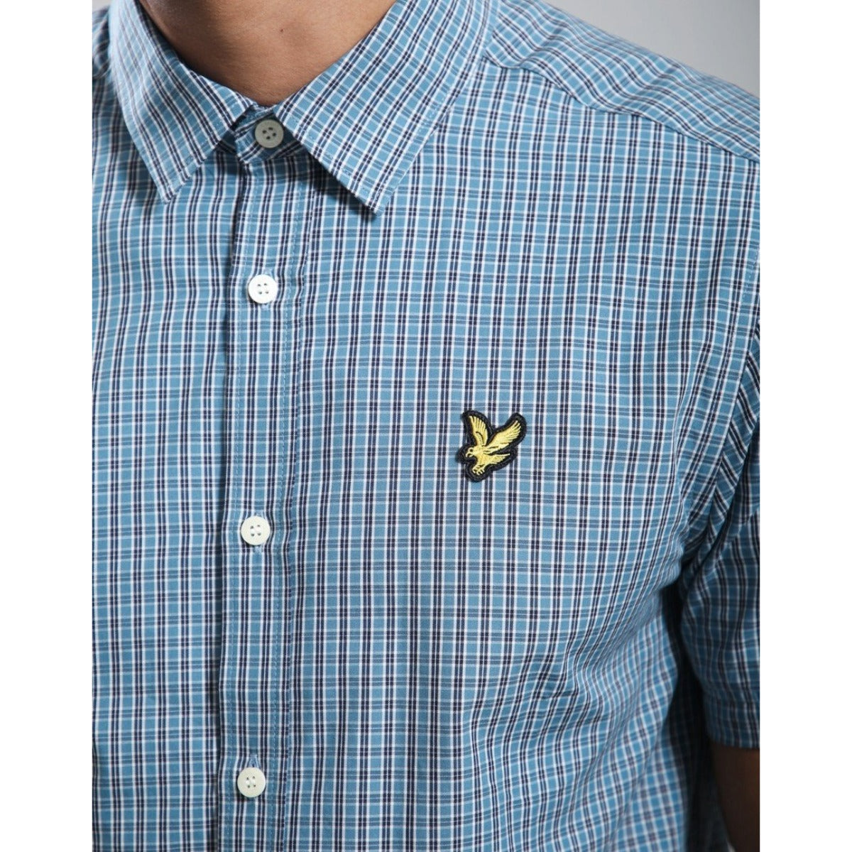 LYLE & SCOTT FINE CHECK SHORT SLEEVE SHIRT DENIM BLUE SW2401V