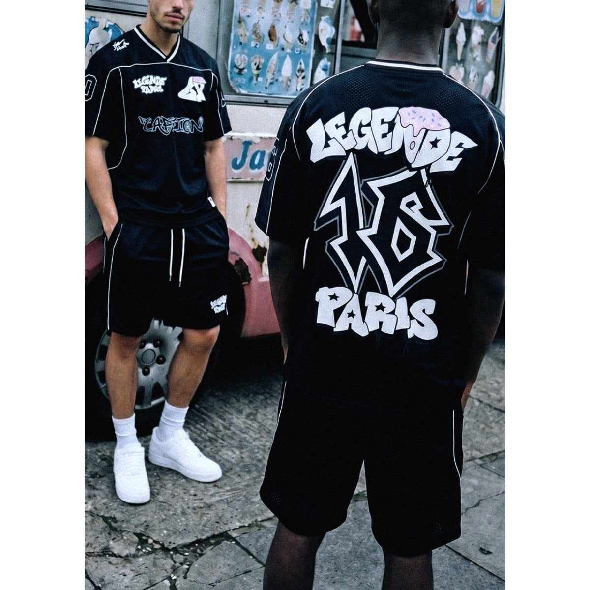 LEGENDE PARIS GRAFFITI MESH JERSEY BLACK
