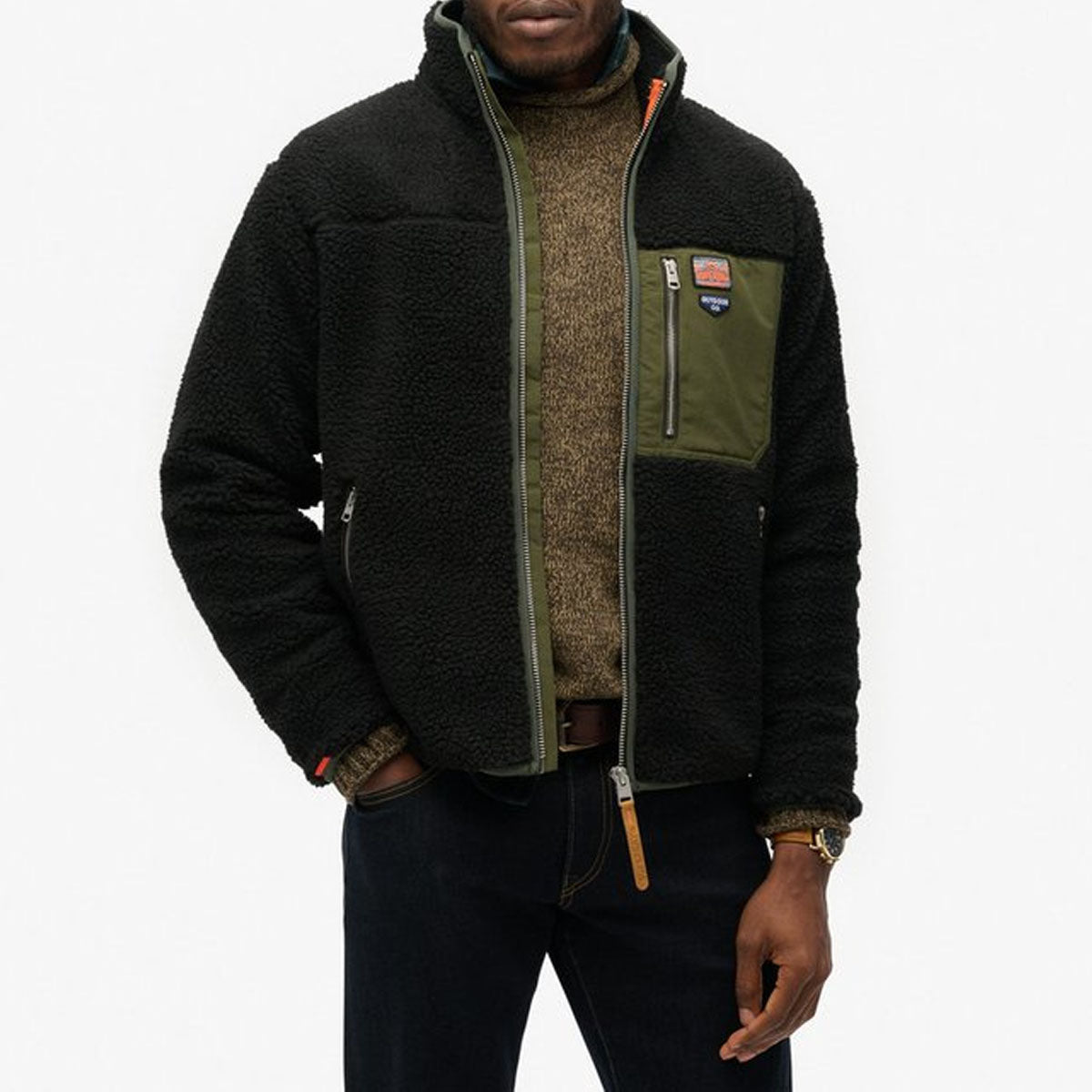 SUPERDRY VINTAGE RETRO FULL ZIP FLEECE TOP BLACK