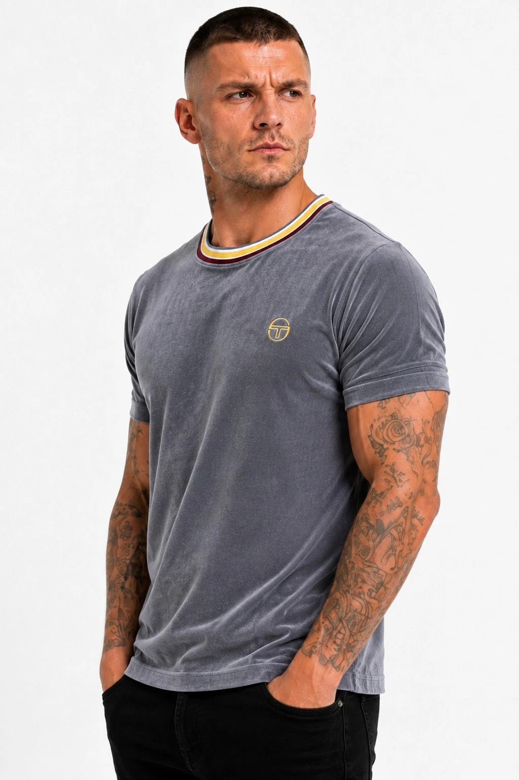 SERGIO TACCHINI FINO VELOUR T-SHIRT TURBULENCE GREY