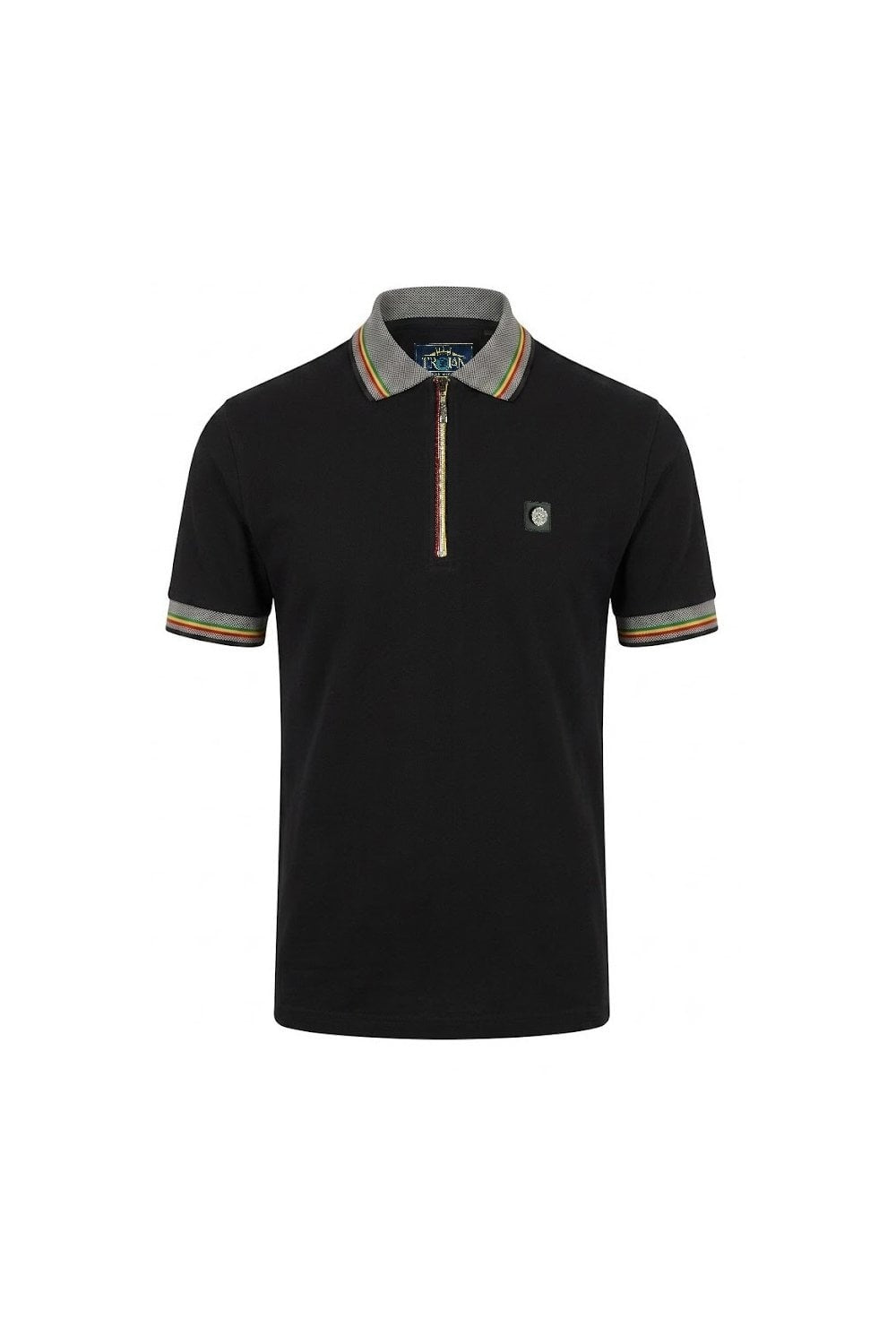 TROJAN S/S OXFORD COLLAR  ZIP PIQUE POLO TR9132 BLACK