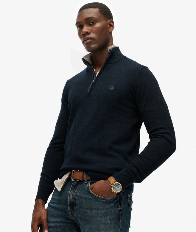 SUPERDRY COTTON HALF ZIP KNIT NAVY 11S