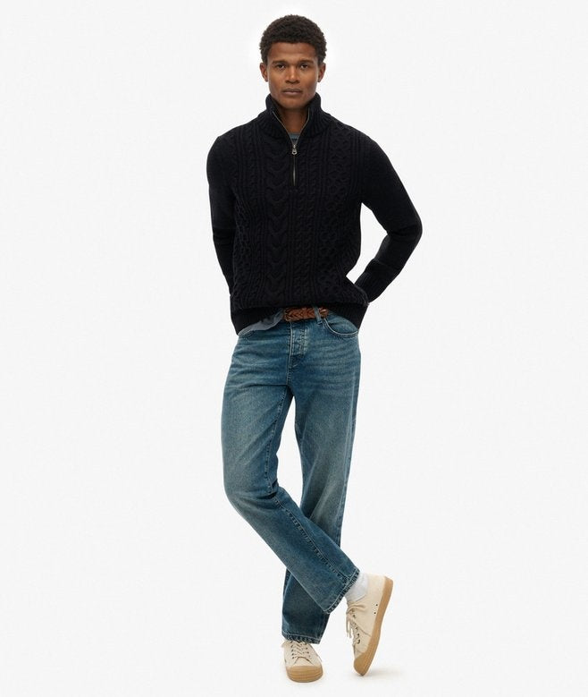 SUPERDRY JACOB CABLE HALF ZIP KNIT ECLIPSE NAVY 98T
