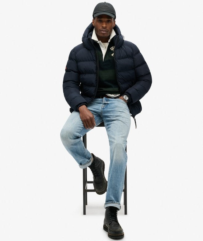 SUPERDRY HOODED SPORTS PUFFER JACKET ECLIPSE NAVY D9W