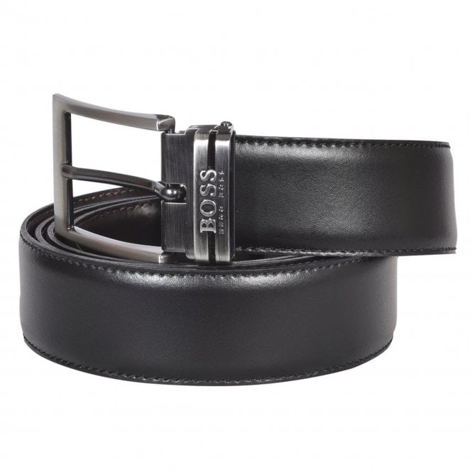 Hugo Boss Galliz 2 x Buckle Black Leather Reversible Belt